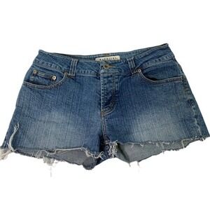 Maurices Jean Shorts Women Size 8 Blue Denim Cut Offs Shorttail Raw Hem Festival